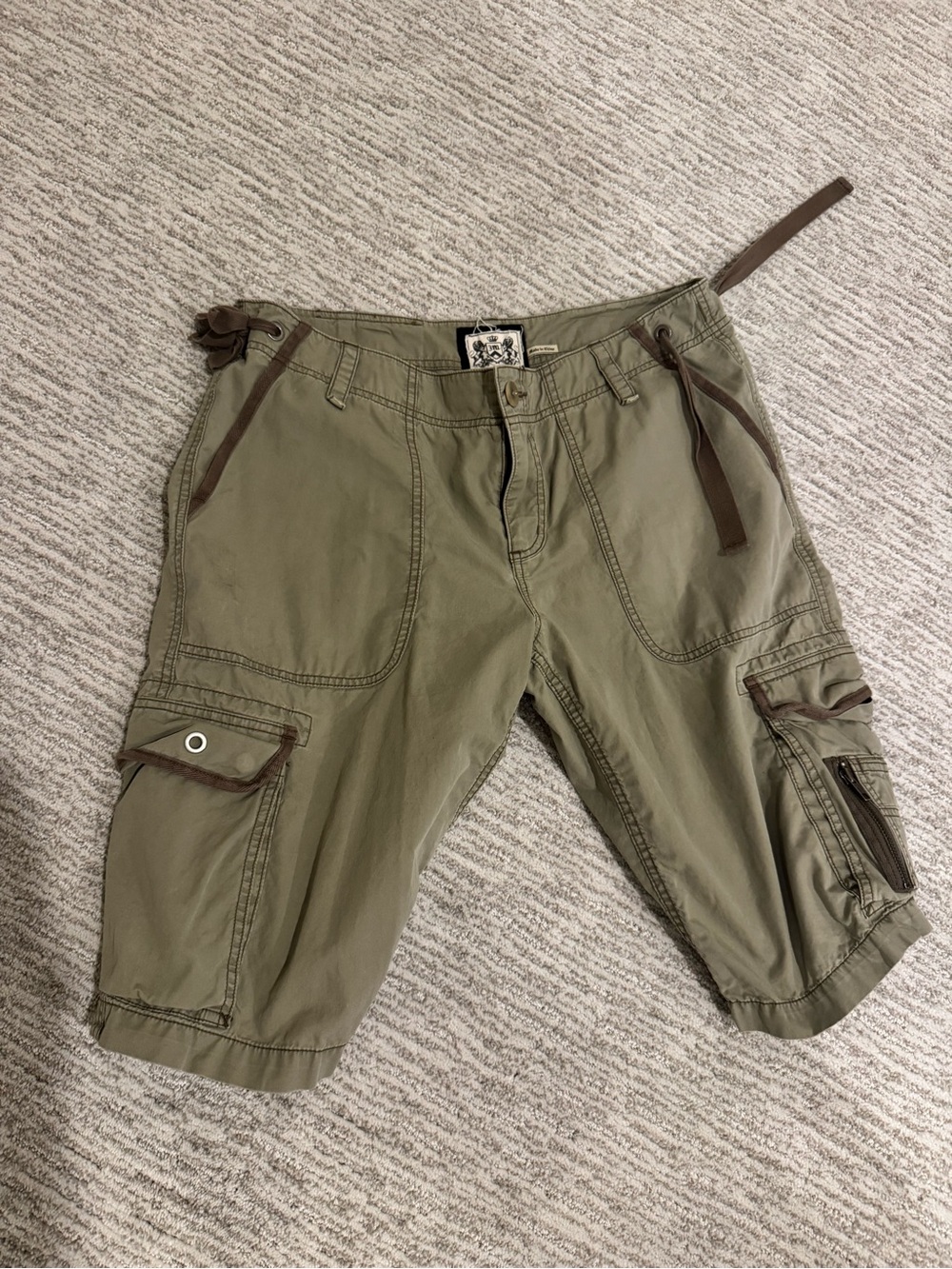Juicy Couture Olive Green Cargo Shorts with Brown Trim